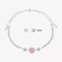 Sparkle Allure Light Up Box Womens Pink Cubic Zirconia Pure Silver Over Brass Heart 2-pc. Jewelry Set