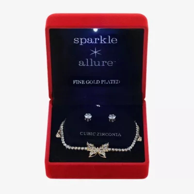 Sparkle Allure Light Up Box Womens Cubic Zirconia 14K Gold Over Brass Butterfly 2-pc. Jewelry Set