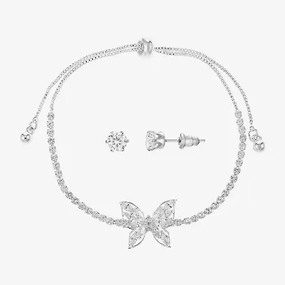 Sparkle Allure Light Up Box Womens Cubic Zirconia Pure Silver Over Brass Butterfly 2-pc. Jewelry Set