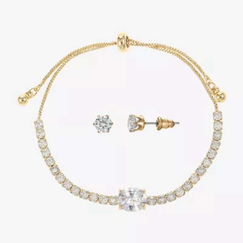 Sparkle Allure Light Up Box Womens Cubic Zirconia 14K Gold Over Brass Oval 2-pc. Jewelry Set