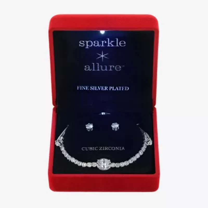 Sparkle Allure Light Up Box Womens Cubic Zirconia Pure Silver Over Brass Oval 2-pc. Jewelry Set