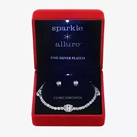 Sparkle Allure Light Up Box Womens Cubic Zirconia Pure Silver Over Brass Oval 2-pc. Jewelry Set