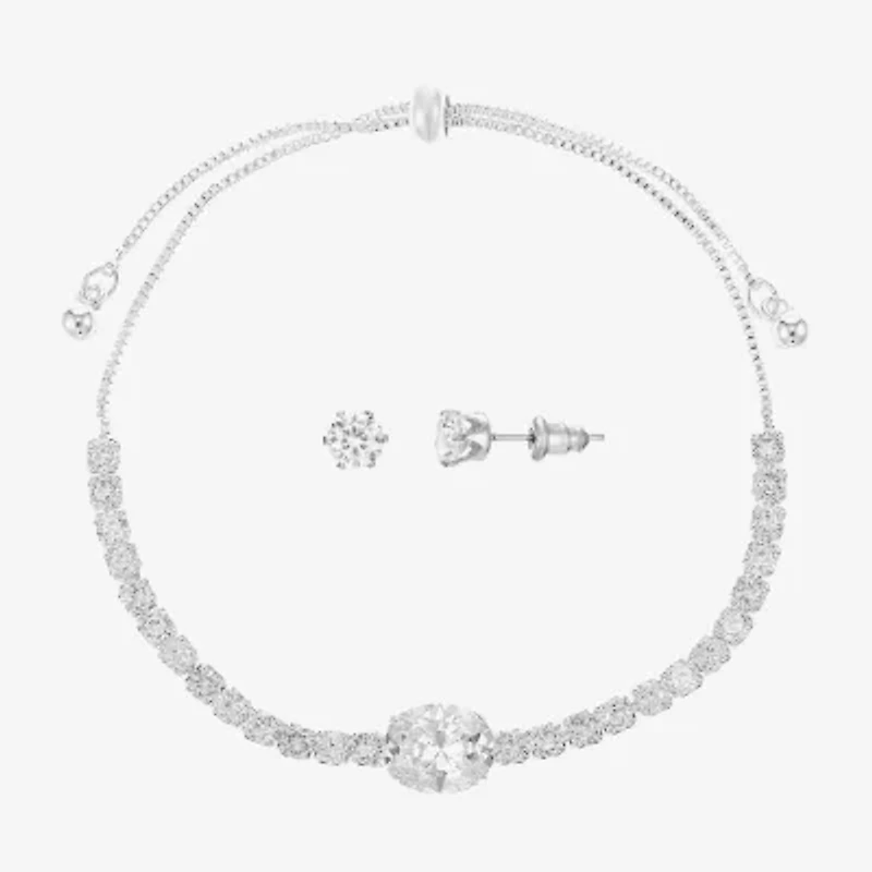 Sparkle Allure Light Up Box Womens Cubic Zirconia Pure Silver Over Brass Oval 2-pc. Jewelry Set