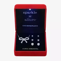 Sparkle Allure Light Up Box Womens Cubic Zirconia Simulated Pearl Pure Silver Over Brass Bow 4-pc. Jewelry Set