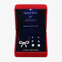 Sparkle Allure Light Up Box Womens Cubic Zirconia Simulated Pearl 14K Gold Over Brass Bow 4-pc. Jewelry Set