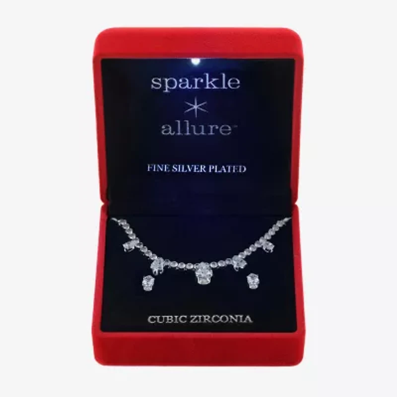 Sparkle Allure Light Up Box Womens Cubic Zirconia Pure Silver Over Brass 2-pc. Jewelry Set