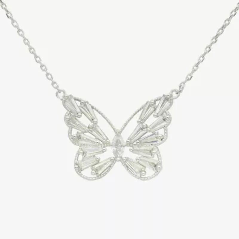 Sparkle Allure Womens Cubic Zirconia Pure Silver Over Brass Butterfly 16 Inch Pendant Necklace