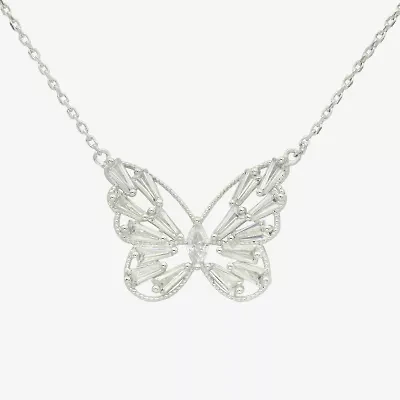 Sparkle Allure Womens Cubic Zirconia Pure Silver Over Brass Butterfly 16 Inch Pendant Necklace