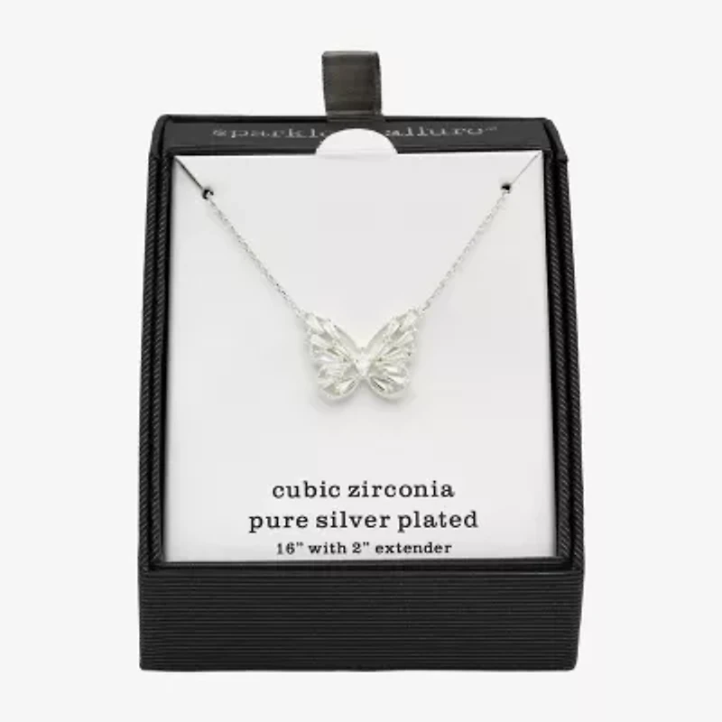Sparkle Allure Womens Cubic Zirconia Pure Silver Over Brass Butterfly 16 Inch Pendant Necklace