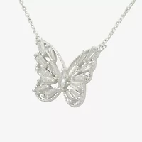 Sparkle Allure Womens Cubic Zirconia Pure Silver Over Brass Butterfly 16 Inch Pendant Necklace