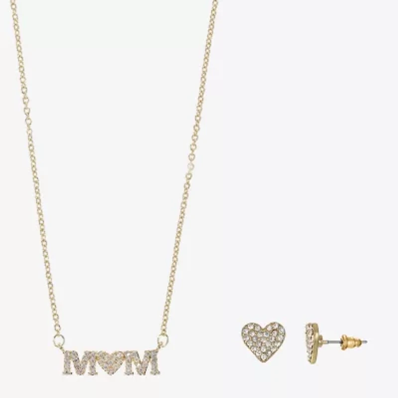 Sparkle Allure Mom Womens Cubic Zirconia Pure Silver Over Brass Heart 2-pc. Jewelry Set