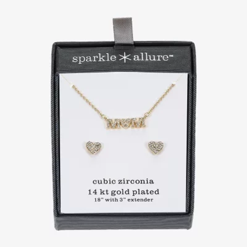 Sparkle Allure Mom Womens Cubic Zirconia Pure Silver Over Brass Heart 2-pc. Jewelry Set