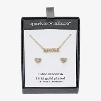 Sparkle Allure Mom Womens Cubic Zirconia Pure Silver Over Brass Heart 2-pc. Jewelry Set