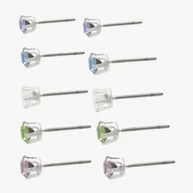 Sparkle Allure Womens Multi Color Crystal Round 5 Pair Earring Set