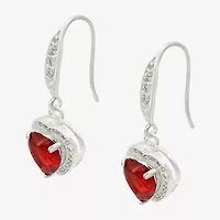 Sparkle Allure Womens Red Crystal Pure Silver Over Brass Heart Drop Earrings