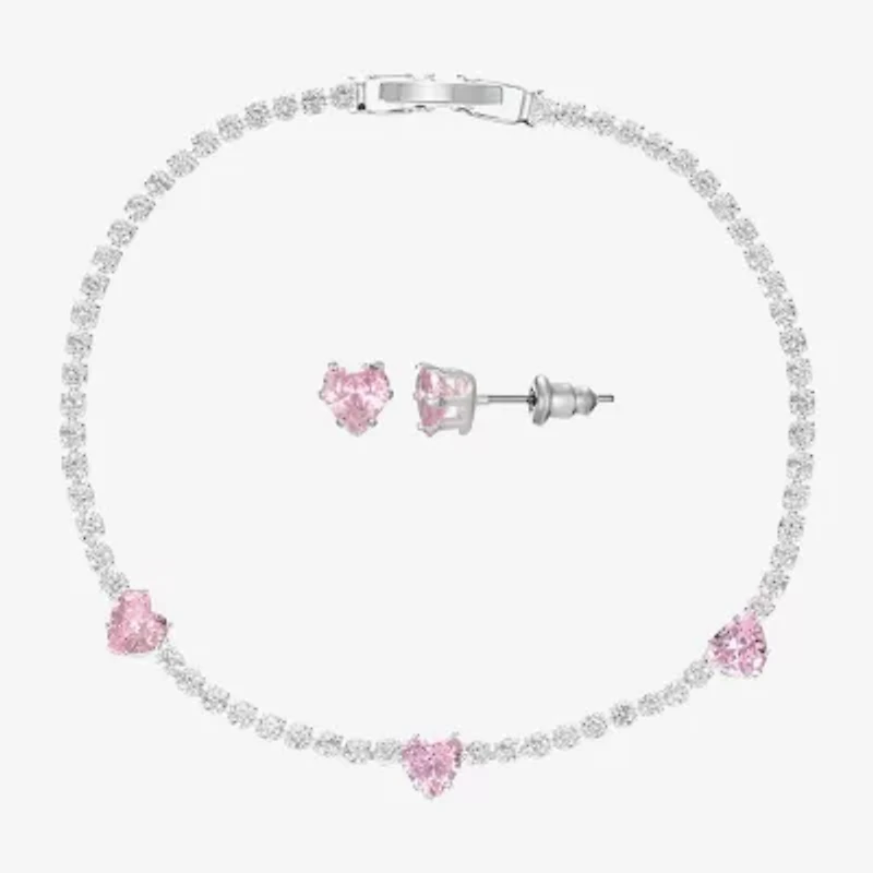 Sparkle Allure Womens Pink Cubic Zirconia Pure Silver Over Brass Heart Round 2-pc. Jewelry Set