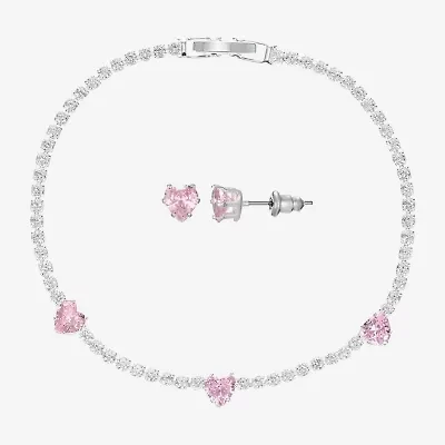 Sparkle Allure Womens Pink Cubic Zirconia Pure Silver Over Brass Heart Round 2-pc. Jewelry Set
