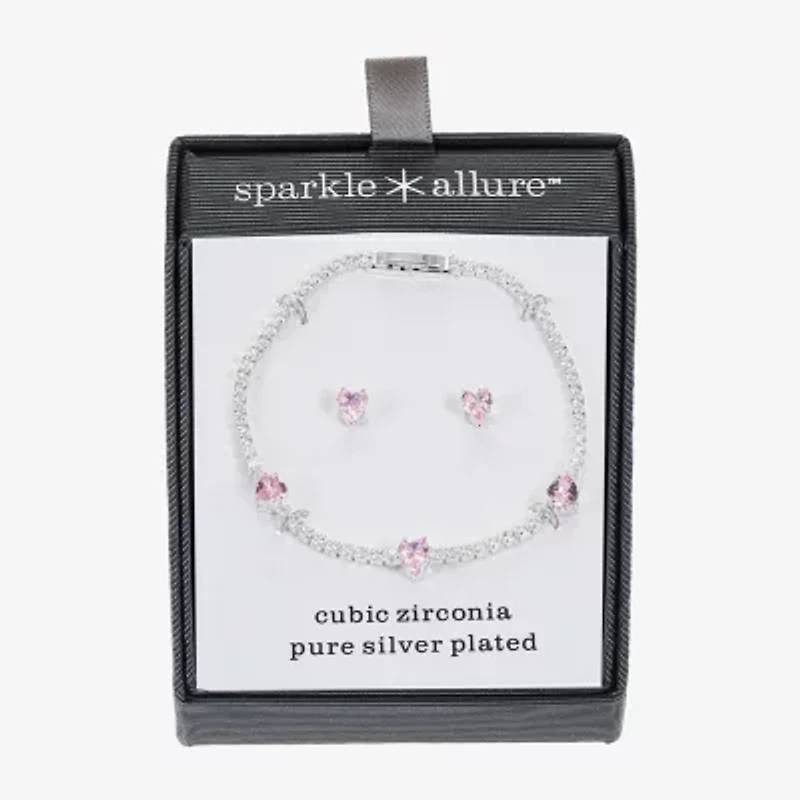 Sparkle Allure Womens Pink Cubic Zirconia Pure Silver Over Brass Heart Round 2-pc. Jewelry Set