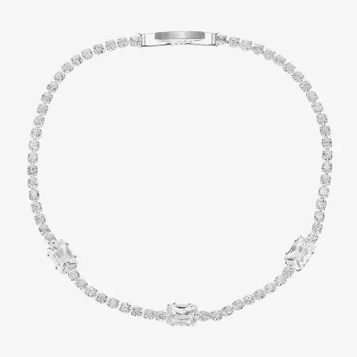 Sparkle Allure Womens Cubic Zirconia Pure Silver Over Brass Round 7.5 Inch Tennis Bracelet