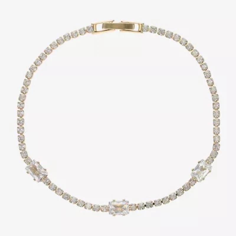 Sparkle Allure Womens Cubic Zirconia 14K Gold Over Brass Round 7.5 Inch Tennis Bracelet
