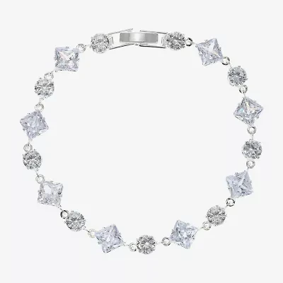 Sparkle Allure Womens Cubic Zirconia Pure Silver Over Brass Round 7.5 Inch Tennis Bracelet