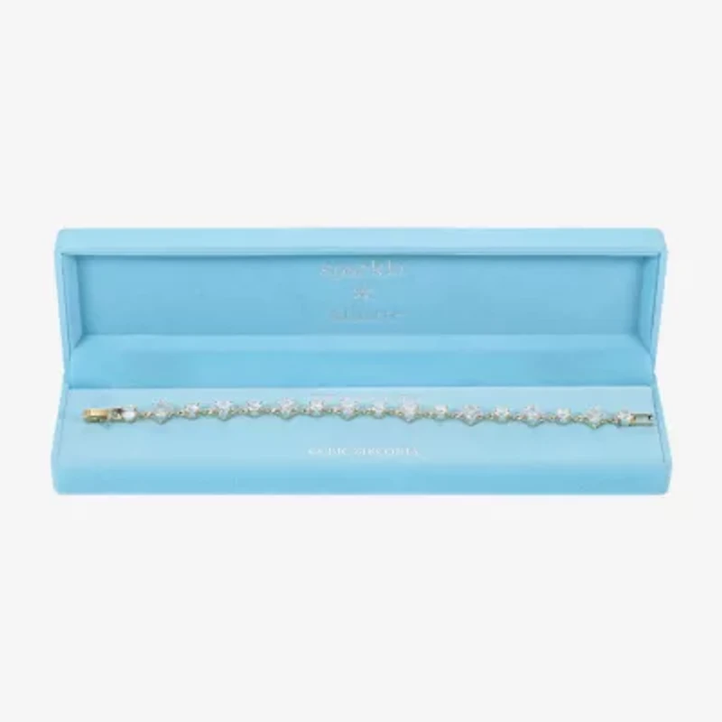 Sparkle Allure Womens Cubic Zirconia 14K Gold Over Brass Round 7.5 Inch Tennis Bracelet