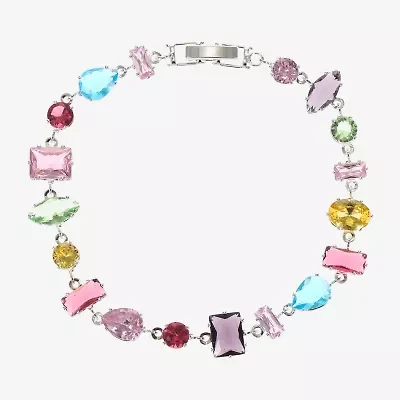 Sparkle Allure Womens Multi Color Cubic Zirconia Pure Silver Over Brass Oval Pear Round 7.5 Inch Tennis Bracelet