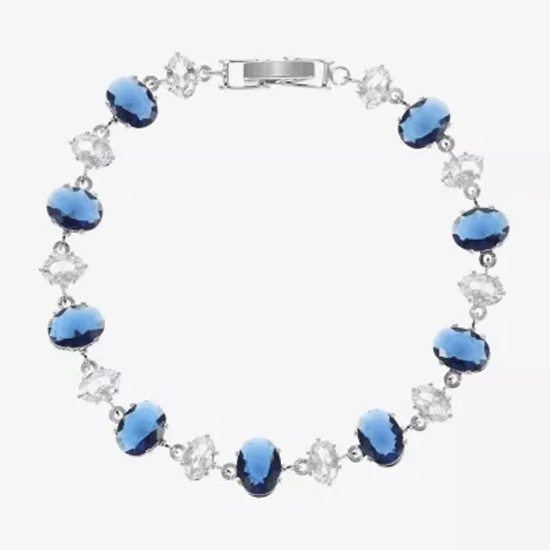 Sparkle Allure Womens Blue Cubic Zirconia Pure Silver Over Brass Oval 7.5 Inch Tennis Bracelet