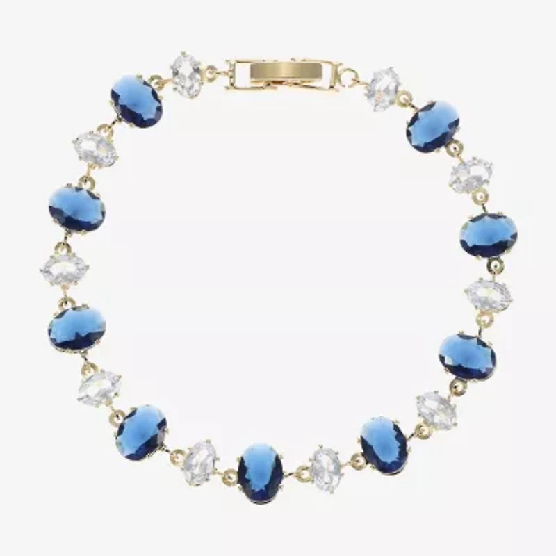Sparkle Allure Womens Blue Cubic Zirconia 14K Gold Over Brass Oval 7.5 Inch Tennis Bracelet