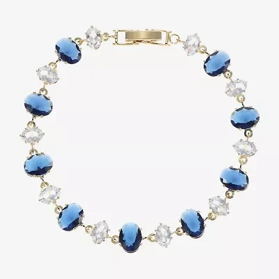 Sparkle Allure Womens Blue Cubic Zirconia 14K Gold Over Brass Oval 7.5 Inch Tennis Bracelet