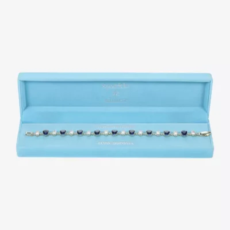 Sparkle Allure Womens Blue Cubic Zirconia 14K Gold Over Brass Oval 7.5 Inch Tennis Bracelet