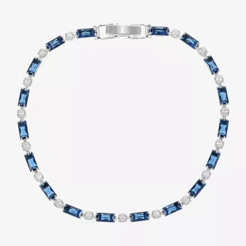 Sparkle Allure Womens Blue Cubic Zirconia Pure Silver Over Brass Round 7.5 Inch Tennis Bracelet