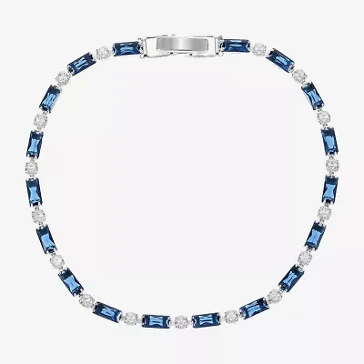 Sparkle Allure Womens Blue Cubic Zirconia Pure Silver Over Brass Round 7.5 Inch Tennis Bracelet