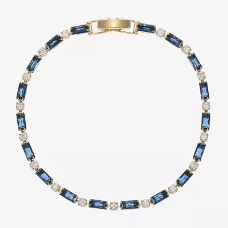 Sparkle Allure Womens Blue Cubic Zirconia 14K Gold Over Brass Round 7.5 Inch Tennis Bracelet