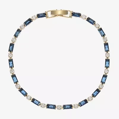 Sparkle Allure Womens Blue Cubic Zirconia 14K Gold Over Brass Round 7.5 Inch Tennis Bracelet