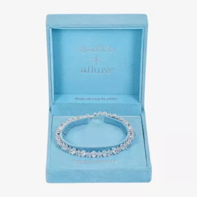 Sparkle Allure Coil Womens Cubic Zirconia Pure Silver Over Brass Wrap Bracelet