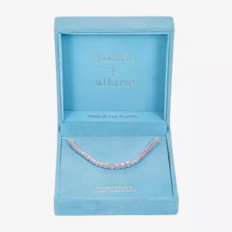 Sparkle Allure Womens Cubic Zirconia Pure Silver Over Brass 16 Inch Tennis Necklace