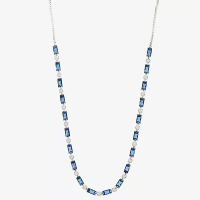 Sparkle Allure Womens Blue Cubic Zirconia Pure Silver Over Brass 16 Inch Tennis Necklace