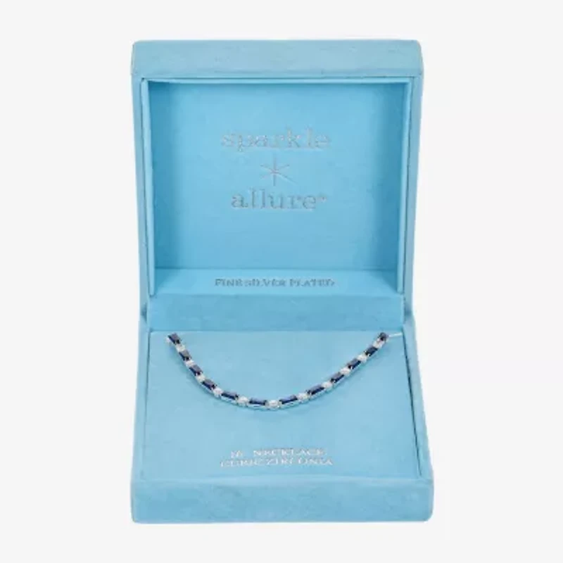 Sparkle Allure Womens Blue Cubic Zirconia Pure Silver Over Brass 16 Inch Tennis Necklace