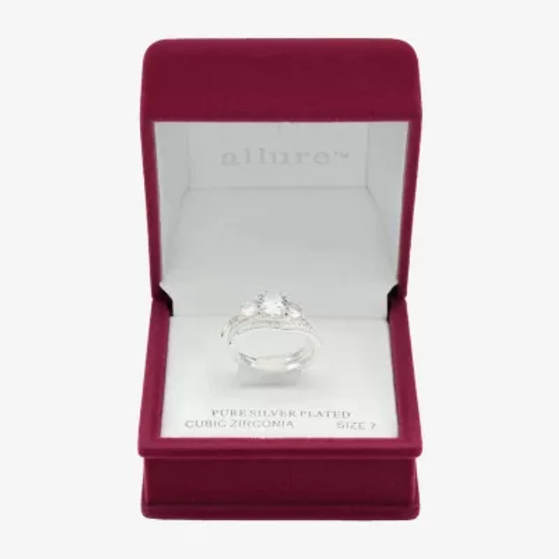Sparkle Allure Womens Cubic Zirconia Pure Silver Over Brass Round 3-Stone Ring Set