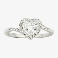 Sparkle Allure Womens Cubic Zirconia Pure Silver Over Brass Heart Halo Cocktail Ring