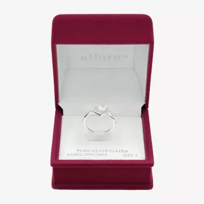 Sparkle Allure Womens Cubic Zirconia Pure Silver Over Brass Heart Halo Cocktail Ring