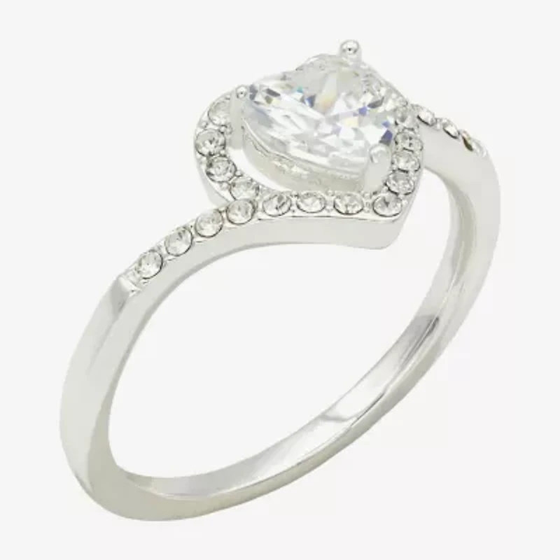 Sparkle Allure Womens Cubic Zirconia Pure Silver Over Brass Heart Halo Cocktail Ring