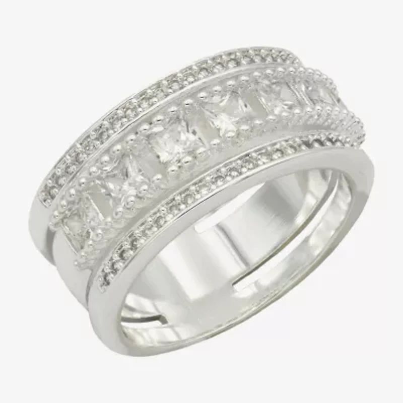 Sparkle Allure Womens 9M Cubic Zirconia Pure Silver Over Brass Band