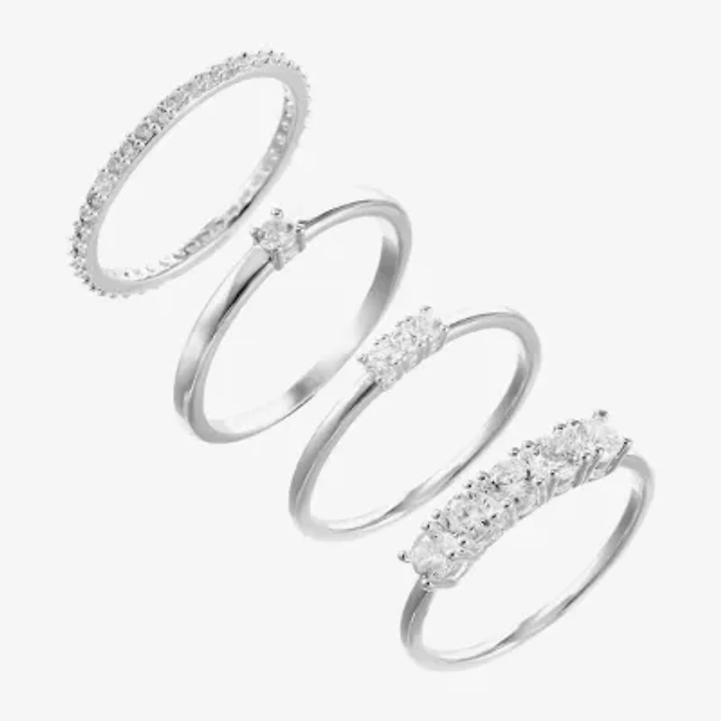 Sparkle Allure Womens Cubic Zirconia Pure Silver Over Brass Ring Set