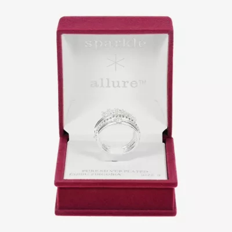 Sparkle Allure Womens Cubic Zirconia Pure Silver Over Brass Ring Set
