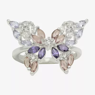 Sparkle Allure Womens Multi Color Cubic Zirconia Pure Silver Over Brass Butterfly Cocktail Ring