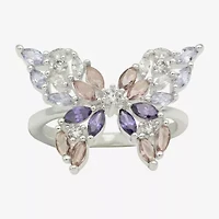 Sparkle Allure Womens Multi Color Cubic Zirconia Pure Silver Over Brass Butterfly Cocktail Ring