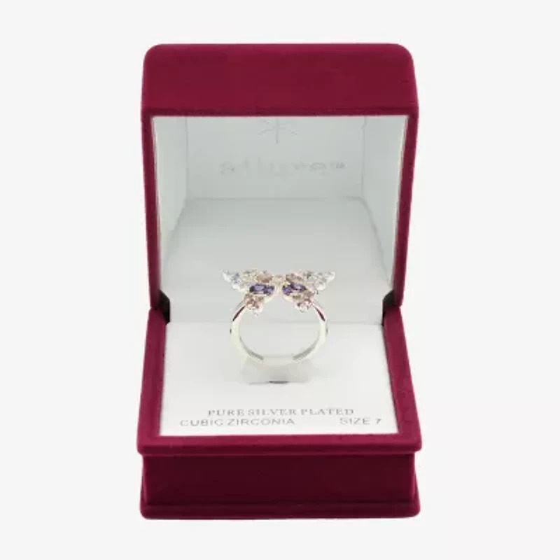 Sparkle Allure Womens Multi Color Cubic Zirconia Pure Silver Over Brass Butterfly Cocktail Ring