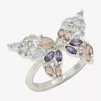Sparkle Allure Womens Multi Color Cubic Zirconia Pure Silver Over Brass Butterfly Cocktail Ring